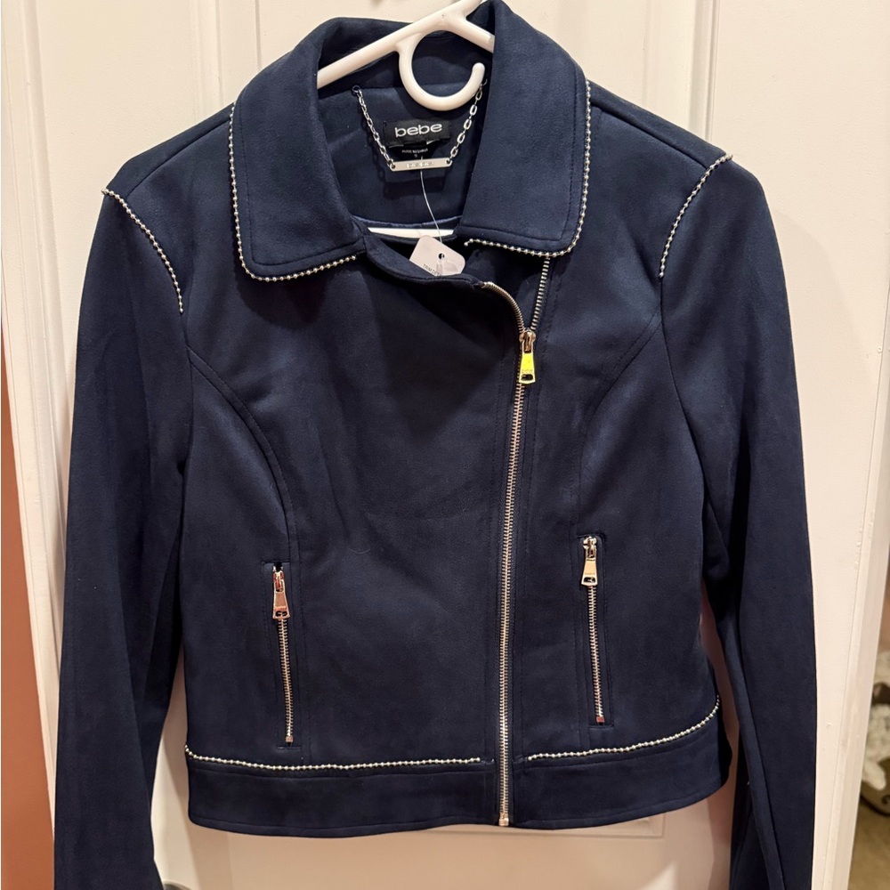 Bebe Trim Detail Suede MotoJacket